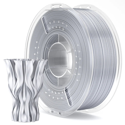 Spool of filament and a 3D printed vase on a white background