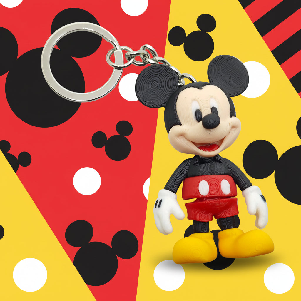 A Mickey Mouse character keychain charm with a silver metal split ring, shown on a plain white background.