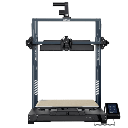 Elegco Brimstone Pro 3 3D printer in dark gray and black with a beige print bed, shown from a front-three-quarter angle on a white background.