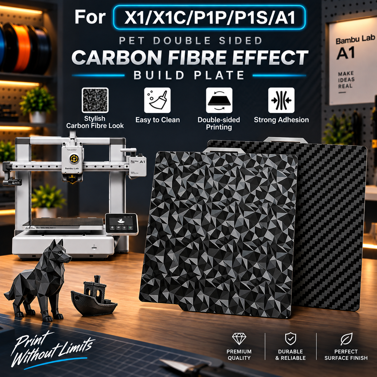 Dual Sided PEI Carbon Build Plate for Bambulab A1