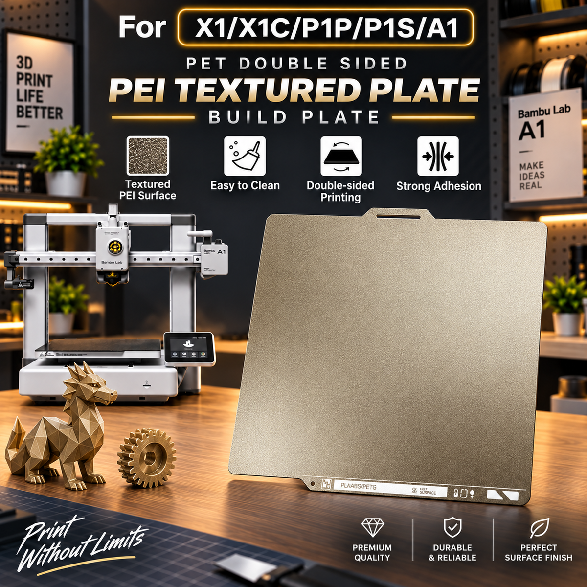Dual Sided PEI Textured Plate for Bambulab A1